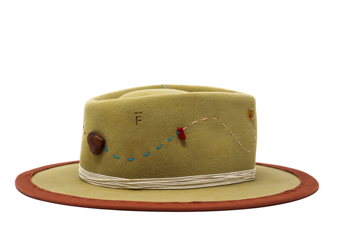 Right side of yellow handmade hat "Amalfi Coast" Luisa Ferne made to measure hats